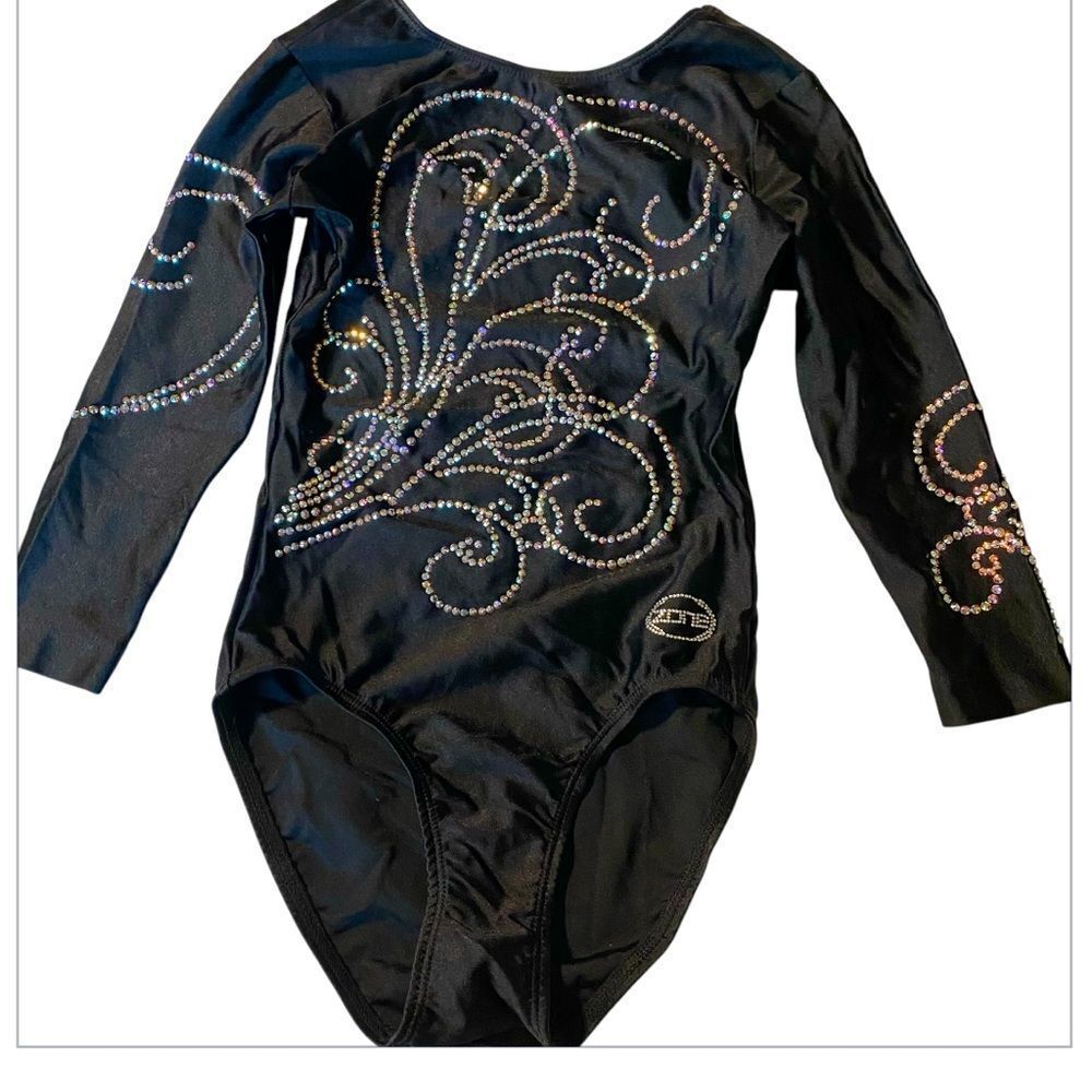 Ozone gymnastics black competition long sleeve custom leotard rhinestone SA